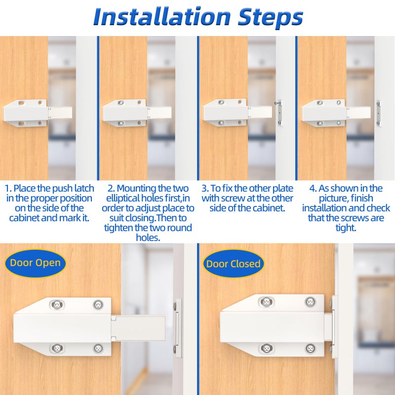 Jiayi Magnetic Push to Open Jiayi Push Release Magnet Cabinet Door Latch, Push Open Drawer Catch for Large Door, Push in Door Unlock Kitchen Spring Opening Press Out Push Magnetic Latches (White, 4 Pack) - Image 4